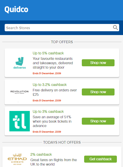 quidco cashback reminder dropdown