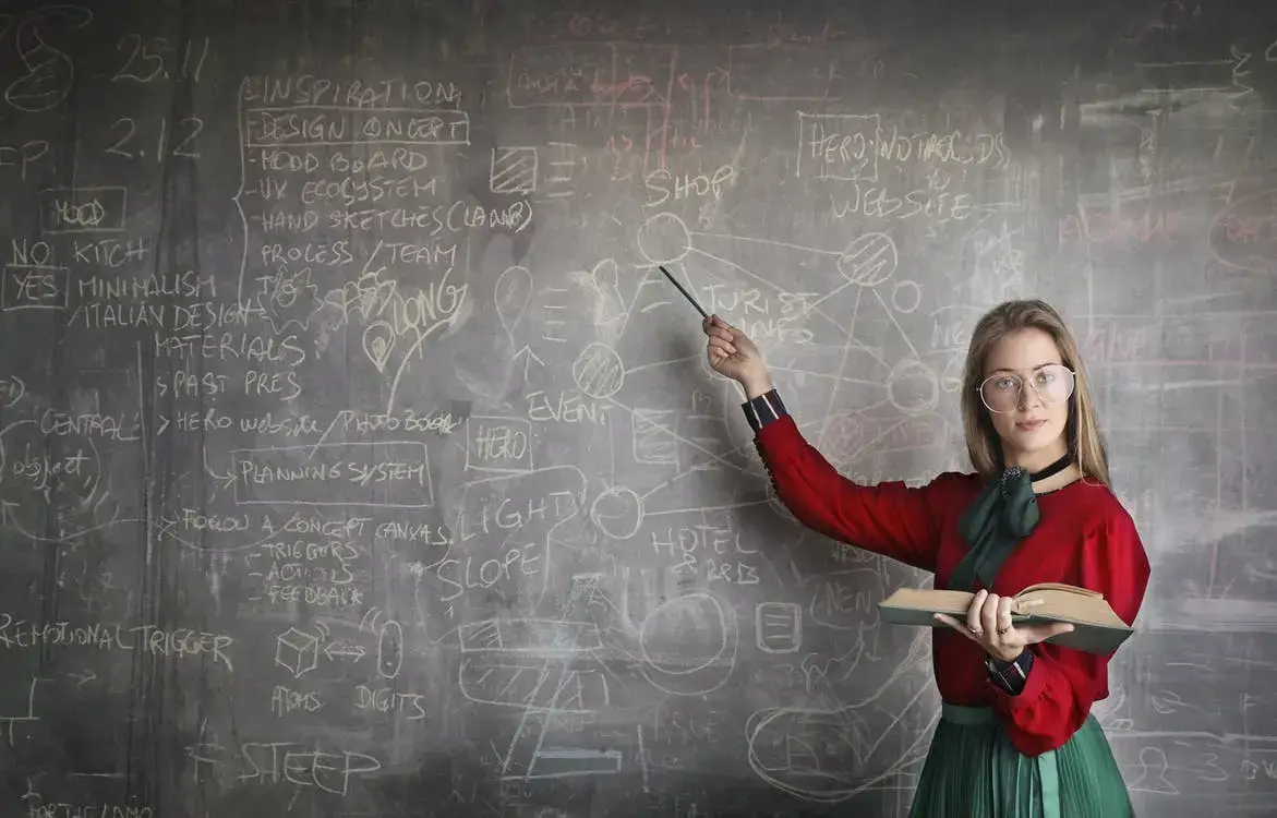 A tutor standing in front of a chalkboard